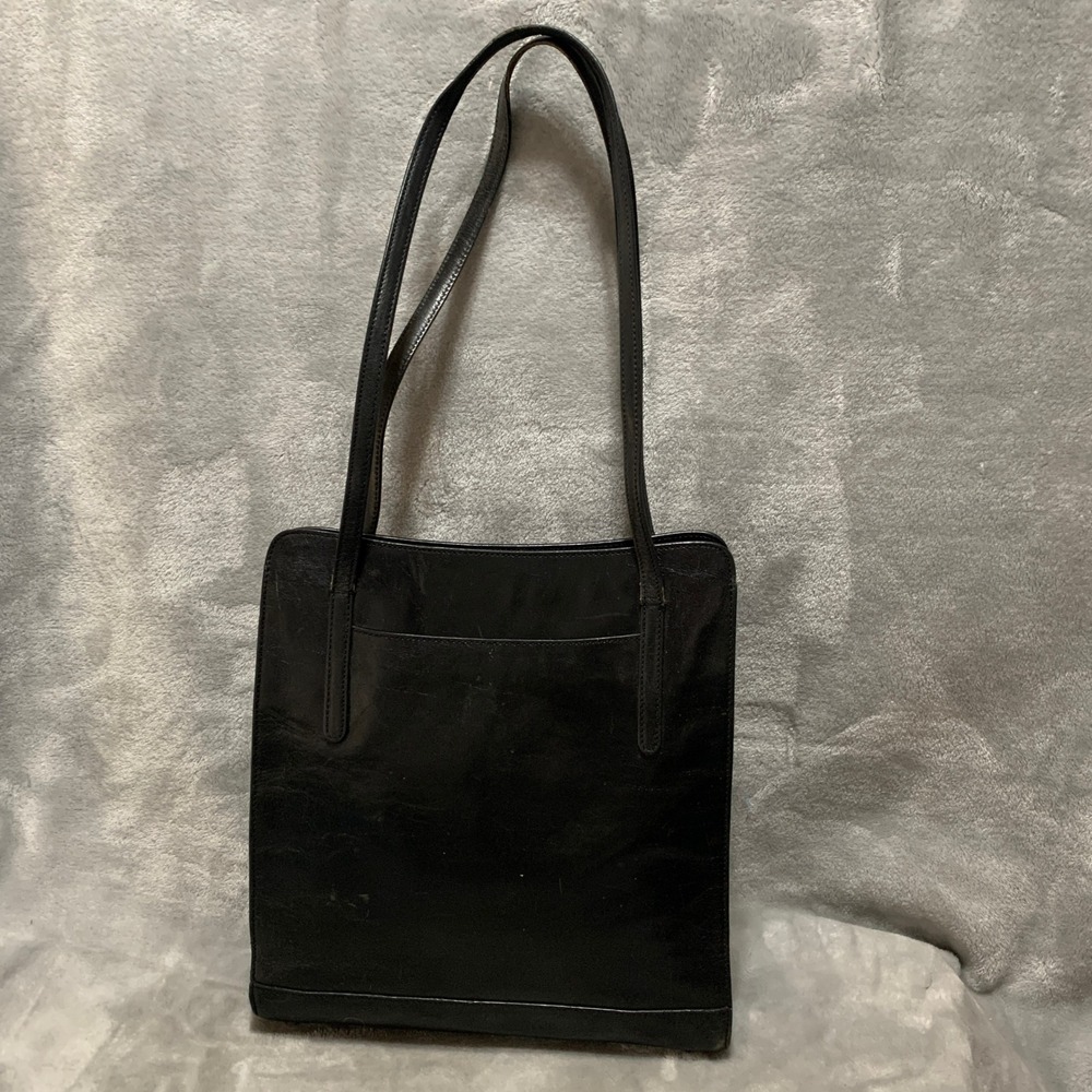 Monsac‎ Black Leather Structured Shoulder Bag Tote Minimalist Zip Top